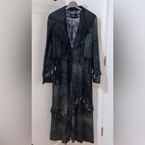 Women’s Vintage Via Veneto Soft Suede Leather Fringe Trench Coat Gray / Black L